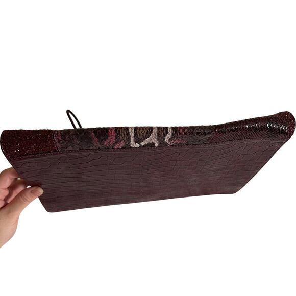 Stella McCartney Vegan Snakeskin Patchwork Clutch Pouch – Burgundy Statement Bag - Picture 10 of 16